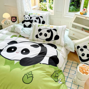 INSA Super Soft Panda Washed Cotton Four-Piece Set Non-Cotton Dormitory Single Quilt Cover Bed Sheets Three-Piece Set Summer 4