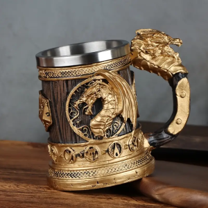 1pc Retro golden wing dragon stainless steel water cup creative resin cup summer drink cup coffee cup. Man Fathers Day gift