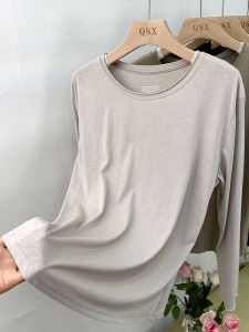 เสื้อยืดคอกลมแขนยาวผ้าฝ้ายทรงหลวมบางฤดูใบไม้ผลิใหม่สำหรับผู้หญิง เสื้อเชิ้ตคอกลมทรงหลวมสบายๆ ทรงเข้ารูป