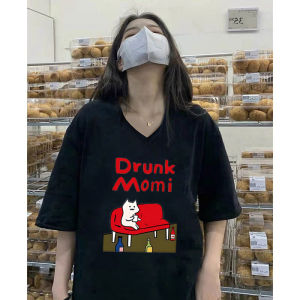 Áo Thun Nữ Tay Ngắn Mùa Hè Phong Cách Hàn Quốc Rộng Rãi Cổ Chữ V in Họa Tiết Thời Trang Phong Cách Harajuku Áo Thun Cotton Thường Ngày