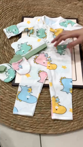 Newborn Baby Clothes Set 5 Pcs | 0-6 Months Long Sleeve Cotton Sleepsuit | Romper Baju Bayi Set Murah Cute Cartoon