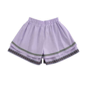 Summer Original Pure Cotton Printed Stripe Double Layer Shorts Womens Casual Straight Leg Pants Natural Waist Tie Belt