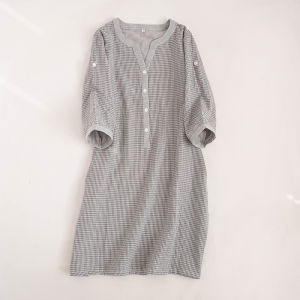 Pure Cotton Shirt Dress Style Sleepwear Womens Home Clothes Spring Summer Season Double Layer Gauze V-neck Seven-eighth Sleeve