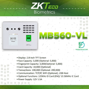 MB560-VL Time attendance fingerprint biometric access control interface biometrics