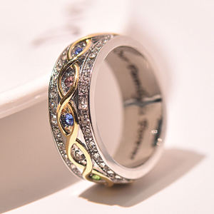Kaivy ขายร้อนใหม่ทอง Dual สีแหวนเพชร Forever Family Wedding Celebration Band มีสไตล์ < Ne1> เครื่องประดับอุปกรณ์เสริม