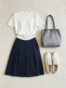QINGMUZI | Stylish Workwear Sleeveless Knit Top and Pleated Skirt Set for Women Summer Slim Fitting