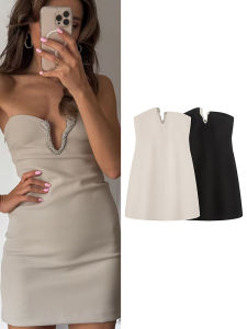 TFMLN แฟชั่นผู้หญิงมินิชุดราตรีฤดูร้อน 2025 ใหม่ Chic เพชร V คอเซ็กซี่ปิดไหล่สั้น Vestidos Elegant Vintage ﻿