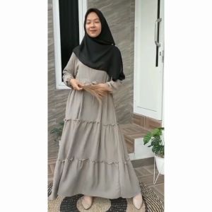 Gamis Adisa S-XXXL Rempel Tiga Susun Terlaris | Dress Crinkle Airflow Polos Canda Premium Terlaris Busui Friendly