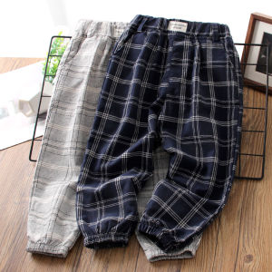 Boys Pure Cotton Plaid Casual Pants Thin Style Spring Autumn Childrens Clothing Korean Version Baby Long Trousers Breathable