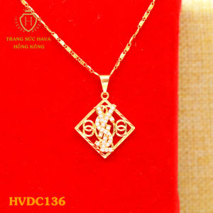 Vòng Cổ Nữ Dây Chuyền Nữ Mặt Vuông Đính Đá (Màu Trắng) Titan Xi Mạ Vàng Thật 10k 18k 24k Cao Cấp (Không Bị Đen) - Trang Sức Hava Hong Kong Phong Cách Thời Trang