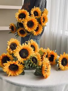 1 Bouquet Artificial Sunflower Flowers Home Garden Wedding Birthday Party Decoration (Yellow&Coffee)