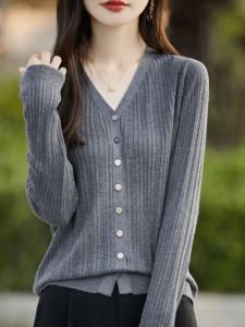 Elegant Hollow out Long Sleeve Knitted Sweater Autumn New Style Loose Fashion Heavy Work Thin Cardigan Stylish Outerwear for Women