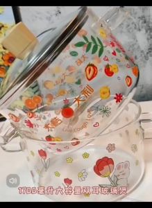 OHHDEER 1800ML High Borosilicate Glass Pot With Glass Lid Heat Resistant Cookware Stovetop Pot Set