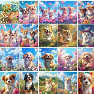 GATYZTORY DIY Oil Painting By Numbers Dogs Animal Canvas Paint Kit For Adults Coloring By Numbers Flower Home Bedroom