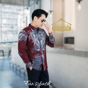 New JAYAKARSA Burgundy maroon kemeja slimfit pria berlapis furing/ baju pria warna maroon burgundy motif terbaru anak muda kekinian