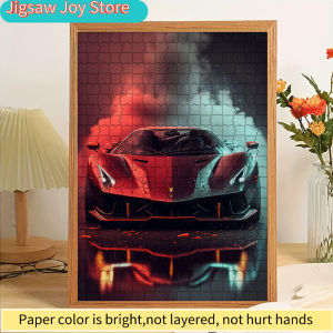 Rastar | Paper Jigsaw Puzzle High-Performance Red & Teal Supercar Art Print Wall Decor Dynamic Split-Color Sports Car with Smoke & Reflec