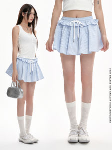 Blue Plaid A-Line Mini Skirt Womens High Waist Slim Fit Half-length Summer New Style Commute Standard Model Short Skirt