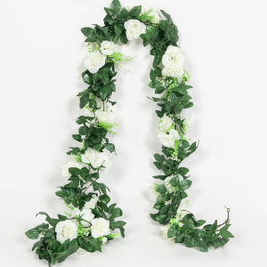 ดอกกุหลาบประดิษฐ์ 1 ชิ้น ต้นไม้เลื้อยแขวนตกแต่งผนัง คริสต์มาส ใบหวาย พวงมาลัย สำหรับตกแต่งงานแต่งงาน บ้าน โต๊ะ งาน DIY