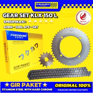 GEAR SET GIR PAKET DRIVE CHAIN KIT ASLI FUKUKAWA KLX 150 L 428H-130L 47T-14T ORIGINAL ORI FKKW