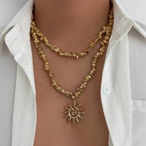 Lacteo Vintage Trendy Double-layer Sunflower Pendant Necklace Men Creative Punk Irregular Plastic Beads Chain Necklaces Jewelry