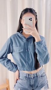 DNEMNLPH Nabi Corduroy Crop Hoodie Jacket - Trendy Korean Bangkok Longsleeves Garter Button Pockets Sweater Freesize