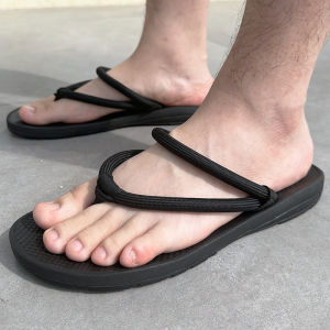 Mens Sandals Summer Outdoor Slip-On Beach Shoes Driver Wear Rear-Heel Thong Slippers Breathable Flat Rubber Sole Solid Color