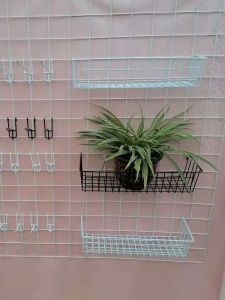 Iron Art Storage Rack Tray Home Use Hanging Basket Shelf Grid Net Hook Kitchen Organization Wall Mounted Basket Shelf