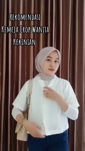 Atasan Kemeja Wanita Crop Polos Lengan Pendek Cringkle Premium