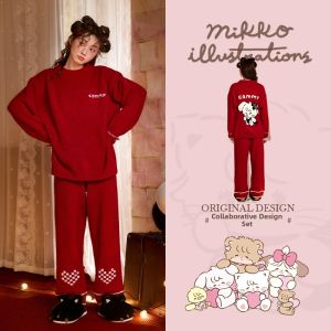 GONGDIE | Autumn and Winter Fleece Womens Pajama Cartoon Set