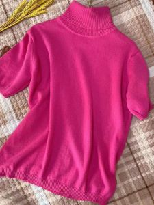 Pure Cashmere Knitted Short Sleeve Slim Fit Womens Sweater High Collar mid Sleeve Woolen Top Commute Style Winter Collection