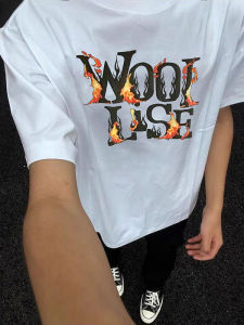 PAZHAOLANG | Oversized 300lb-friendly Flame Letter Graphic Tee Cotton