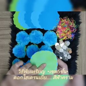 5 ชั้น ดอกไฮเดรนเยีย สีฟ้า กระดาษสาห่อเหรียญ พร้อมหนังยาง คำแนะนำ ราคาถูก สำหรับการโปรยทานห่อเหรียญ บุญ บวช ในการเติมเต็มความสวยคมบาง