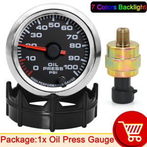 RYSJM | 52mm Oil Pressure Gauge 0-100 PSI Oil Press Meter 7 Colors LED Car High Speed Motor with Sensor 1/8 NPT Oil Press Indicator