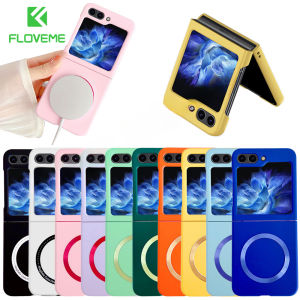 FLOVEME Luxury Hard PC Frosted Magsafe Phone Case For Samsung Galaxy Z Flip 5 Flip 4 Flip 3 5G Wireless Charging Candy Color Matte Folding Bumper Back Cover For Galaxy Z Flip 5 Flip 4 Flip 3