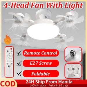 Ceiling UAV Light Fan With Remote Ceiling Fan With Lights And Remote 2 In 1 Led Ceiling Fan Foldable 3/4 Head Ceiling Fan Modern E27 Socket Foldable Fan Ceiling Fan Light With Remote For Kitchen Warehouse Bedroom Restaurant