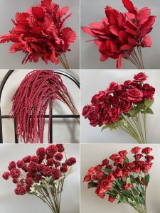 Wedding Celebration Red Flower Materials Background Decoration Artificial Roses Eucalyptus Indoor Living Room Display
