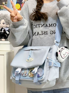 Large Capacity Shoulder Bag for Women Can Hold 11 Inch Ipad School Style Crossbody Bag Waterproof Nylon Fabric Pure Color