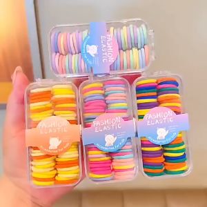 MI-C768 Ikat Rambut Korea Anak Perempuan Isi 60pcs Warna Warni Motif Polos / Kunciran Rambut Wanita