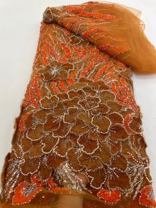 High Quality Fashion French Mesh Embroidery Sequins African Lace Luxury Nigerian Bead Tulle Lace Fabric For Wedding Dress M356-1