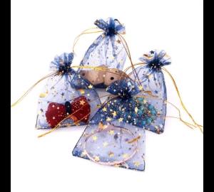 50PCS Moon Star Organza Gift Bags Multicolor  Small Mesh Drawstring Gift Bags For Wedding Halloween Xmas Party Candy Bag Packing