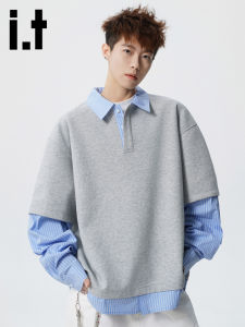 izzue | Striped Mixed Faux Layer Men Polo Shirt