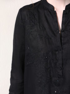 Miccbeirn | Pure Linen Heavy Embroidery New Chinese Style Retro Shirt Stand Collar Mid Sleeve Commute Shoulder Pure Atmosphere Commute