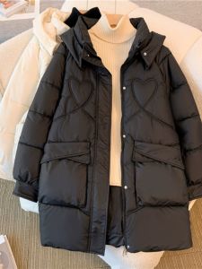 Thickened Warm Hooded down Cotton Jacket Womens Spring New Large Size Fat MM Loose Slimming Mid-Length Cotton Coat Outerwear