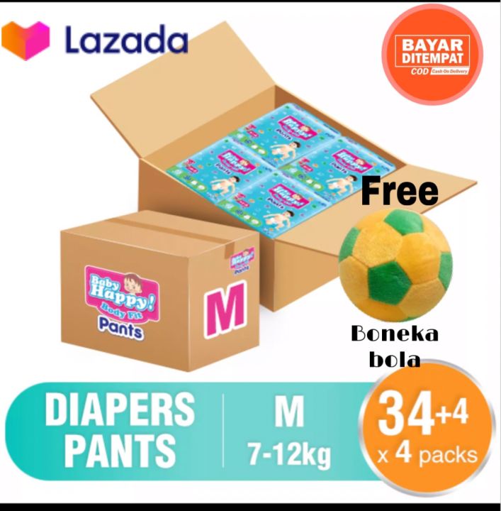 Baby Happy pants Size M34 +4 box isi free mainan bola popok