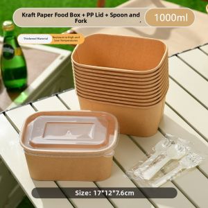 Disposable Lunch Box Fruit Cutting Packing Box Food Grade Picnic High End Bento Box Kraft Paper with Lid Rice Box