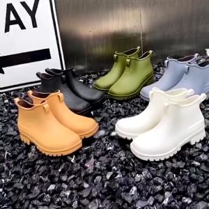 【VIDKHSY Store】Rain Boots  Waterproof Shoes Stylish Tube Non-Slip Outdoor Short Tube Shoes