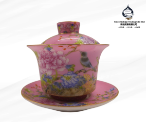 景德镇手工制珐琅彩底鸟语花香盖碗/茶杯带盖/高档陶瓷盖碗 JingDeZhen Enamel Chinese Lidded Bowl/ High-End Ceramic Gaiwan with Painted Floral & Bird