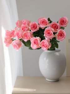 Luxurious Living Room Table Decor Pink Rose Artificial Flowers Moisturizing Faux Greenery Home Decorations Premium Touch