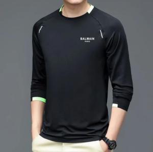 Original BALMAINˉPARIS Round Neck Long-sleeved Mens Spring and Autumn New Fashion Simple Solid Color Versatile Breathable Quick-drying Medium and Young Peoples Slip Top