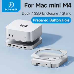 Hagibis | Hagibis USB C Hub with M.2 SSD Enclosure for Mac Mini M4/M4 Pro Stand Type-C Docking Station SSD Case USB3.2 Gen2 SD4.0 TF4.0
